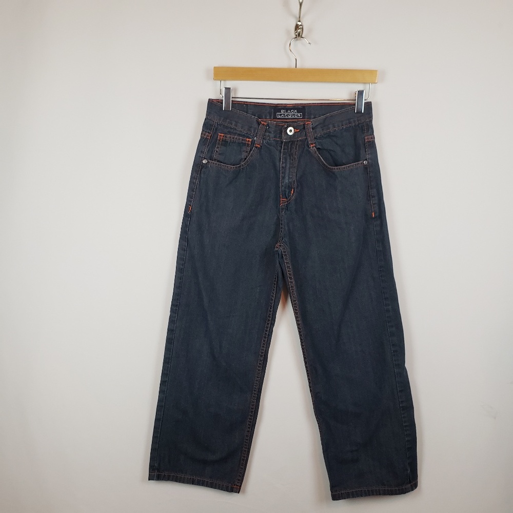 Black Lacquer Straight Leg Jeans Girls Sz 14 Blue